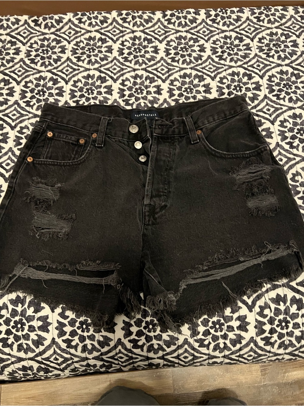 Aeropostale Black Ripped High-Rise Denim Shorts